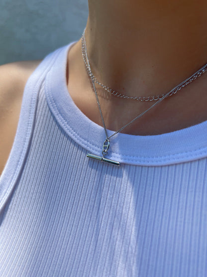 Layered Chain Bar Solid 925 Silver Necklace