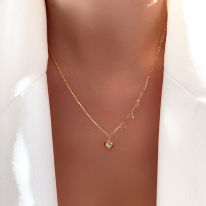 Half Box Chain Half Paperclip Chain Bold Heart Pendant Necklace