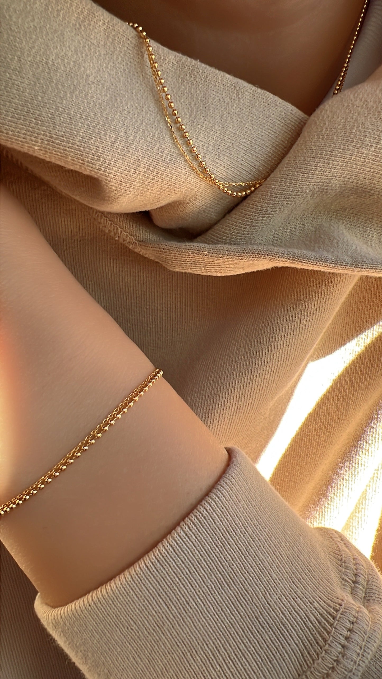 Tiny Dot Ball Layered Chain Solid Silver Necklace