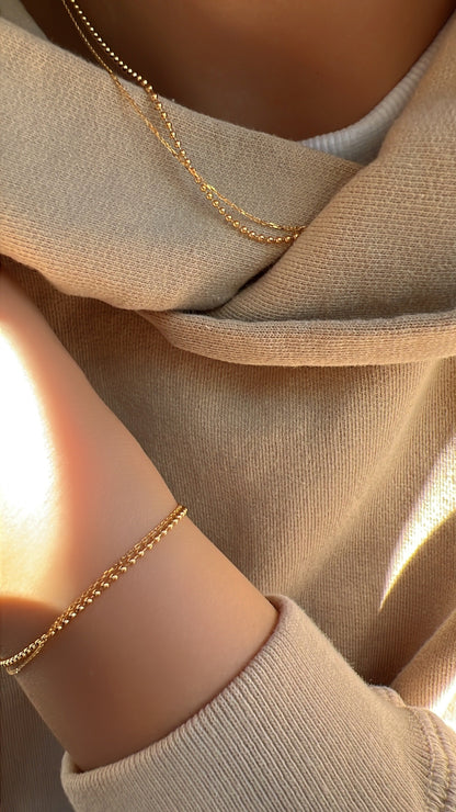 Tiny Dot Ball Layered Chain Solid Silver Necklace