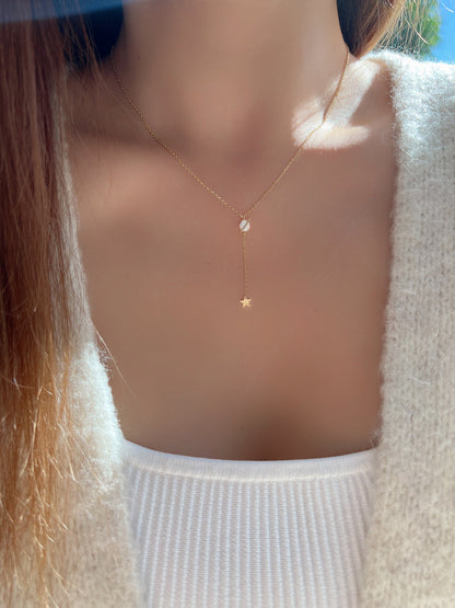 Opal Stone Belt Stud Y Lariat Dangle Star Charm Necklace