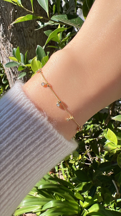 Bezel Cubic Zirconia Charm Station Bracelet
