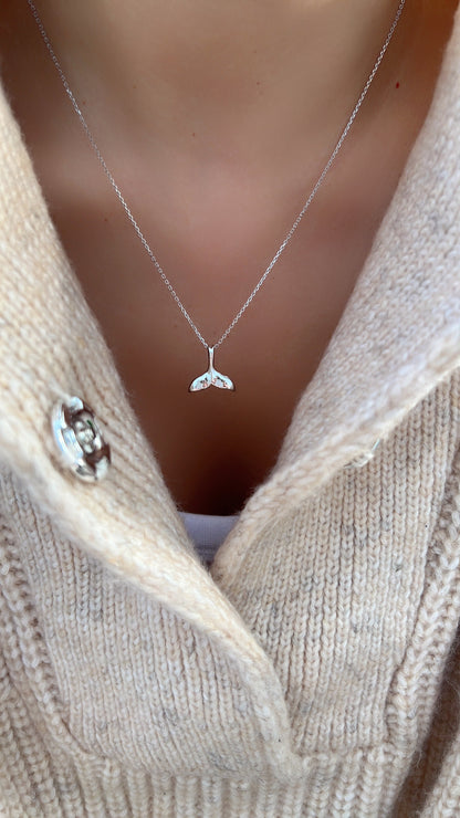 Whale Tail Charm 925 Silver Long Chain Necklace