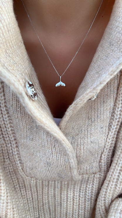 Whale Tail Charm 925 Silver Long Chain Necklace
