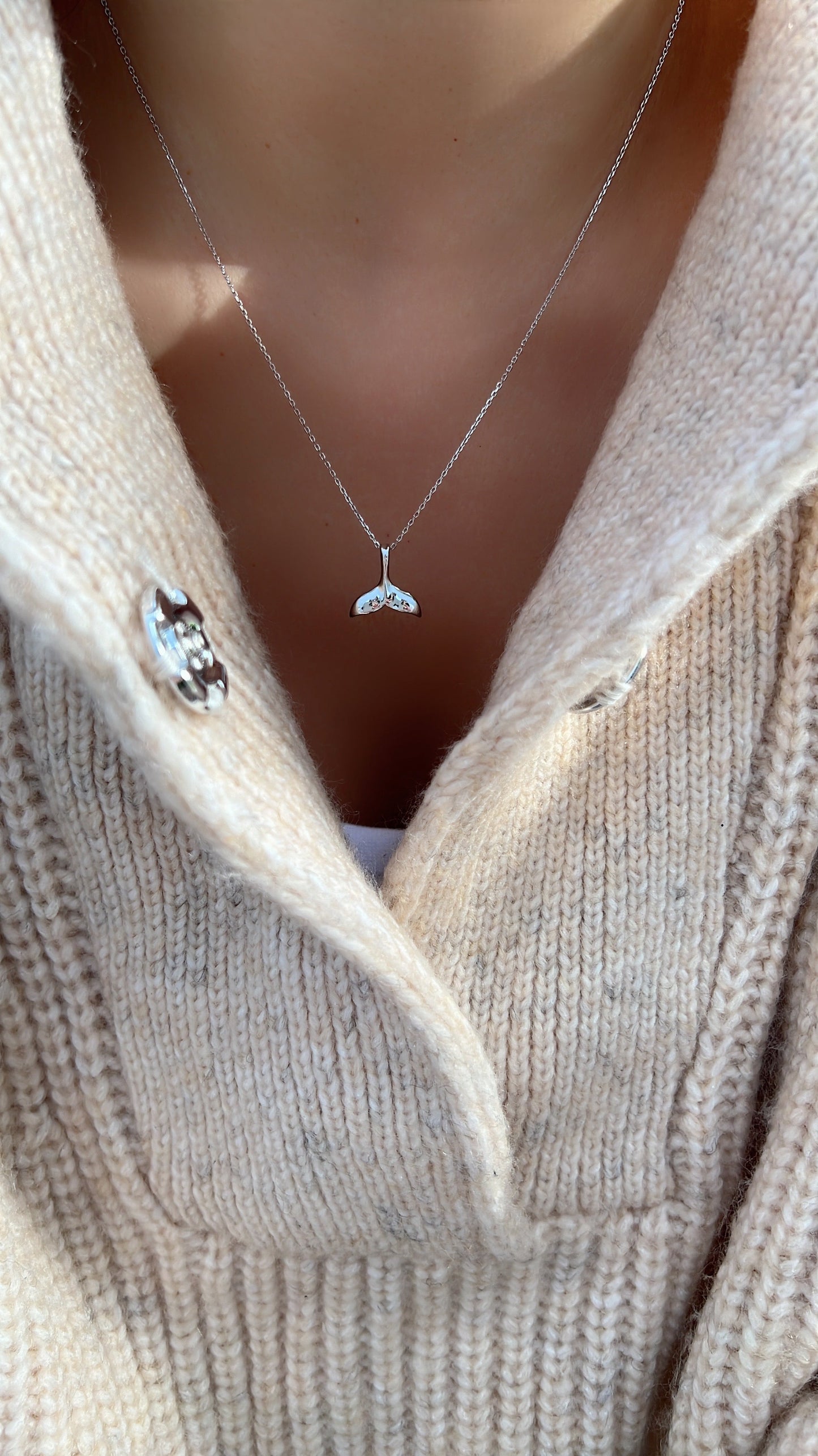 Whale Tail Charm 925 Silver Long Chain Necklace