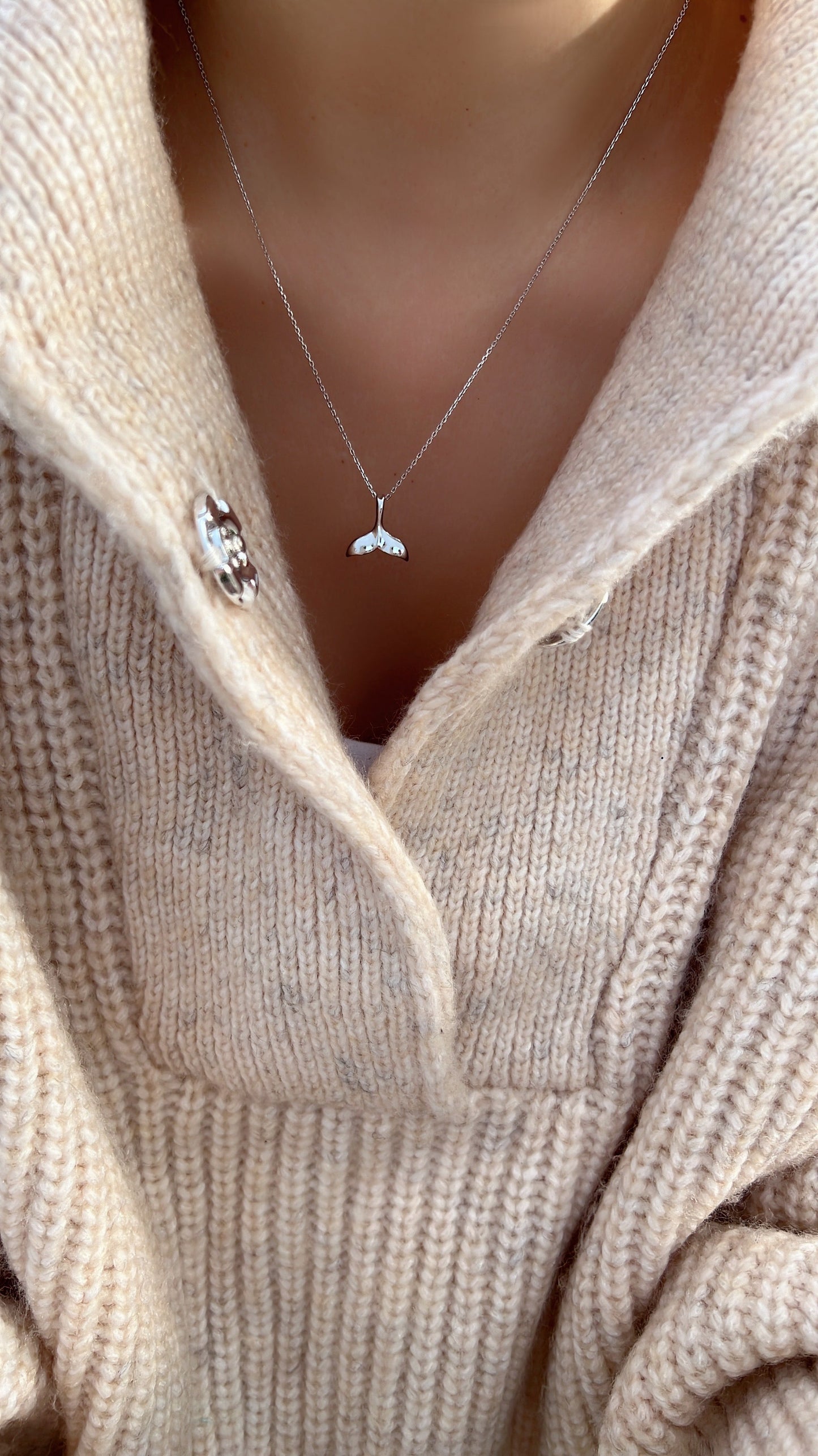 Whale Tail Charm 925 Silver Long Chain Necklace