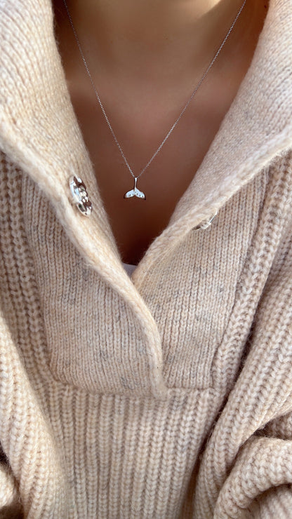 Whale Tail Charm 925 Silver Long Chain Necklace