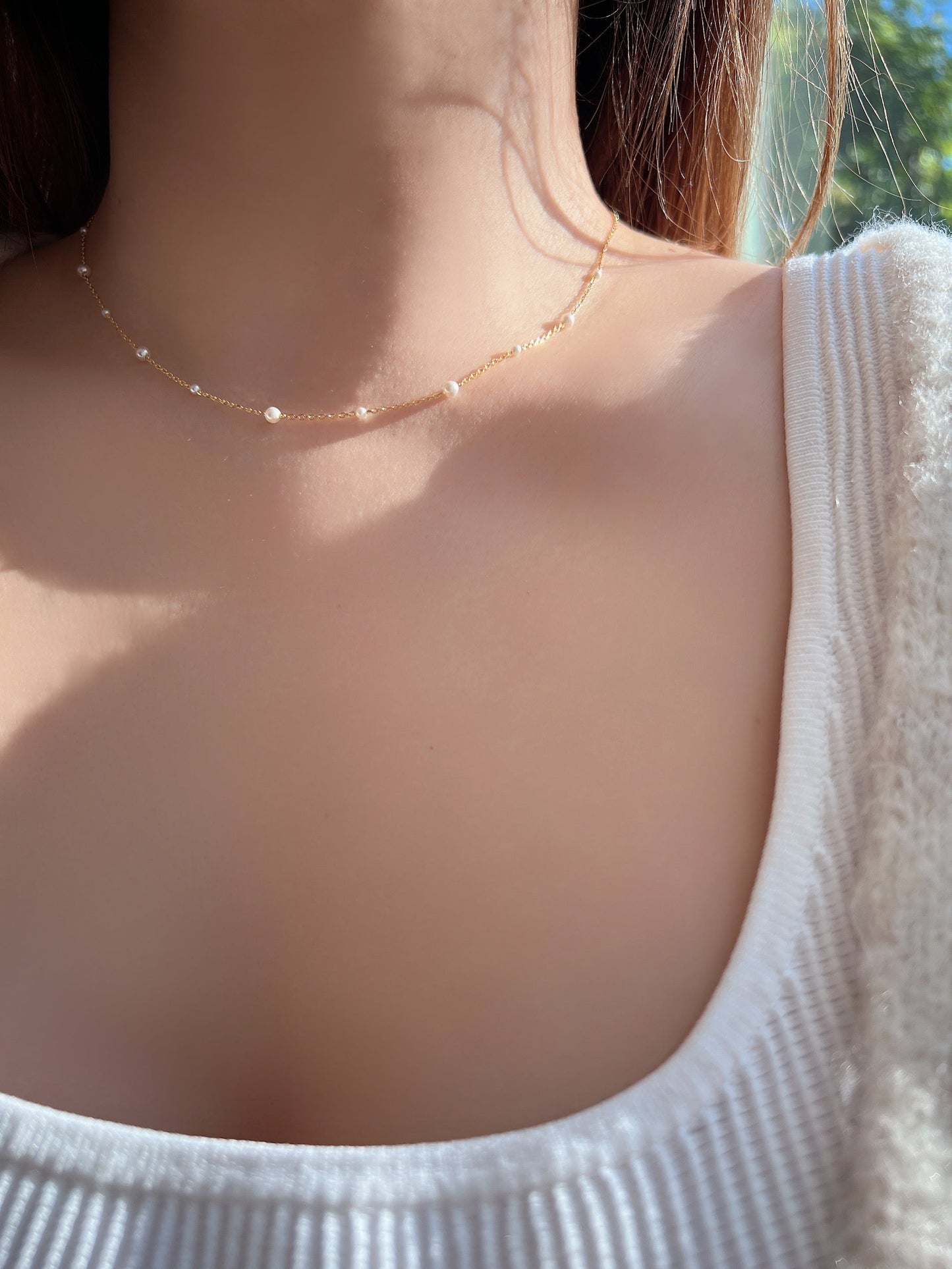 Freshwater Pearl Station Chain Necklace Mini