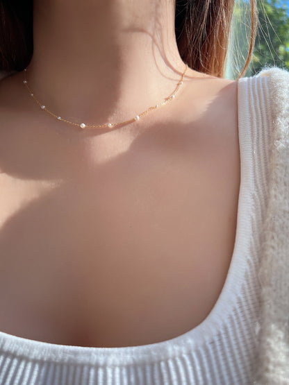 Freshwater Pearl Station Chain Necklace Mini