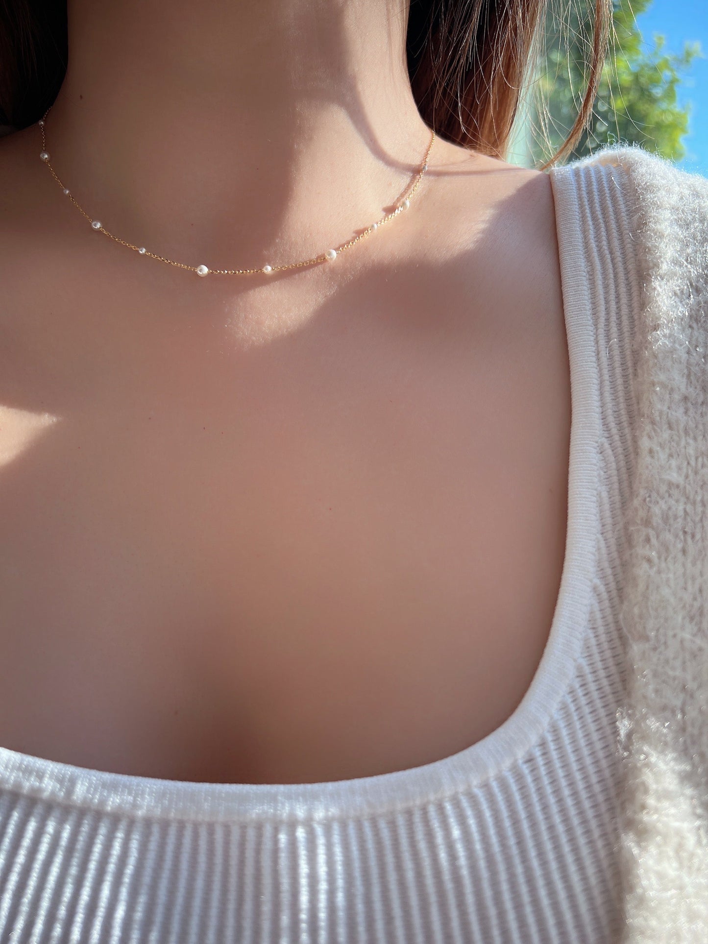 Freshwater Pearl Station Chain Necklace Mini