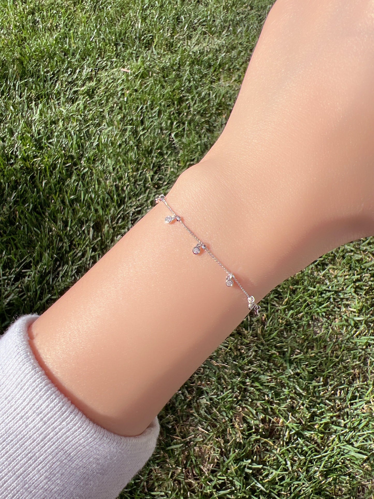 Bezel Cubic Zirconia Charm Station Bracelet