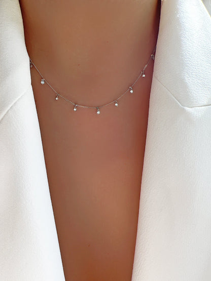 Bezel Cubic Zirconia Charm Station Necklace