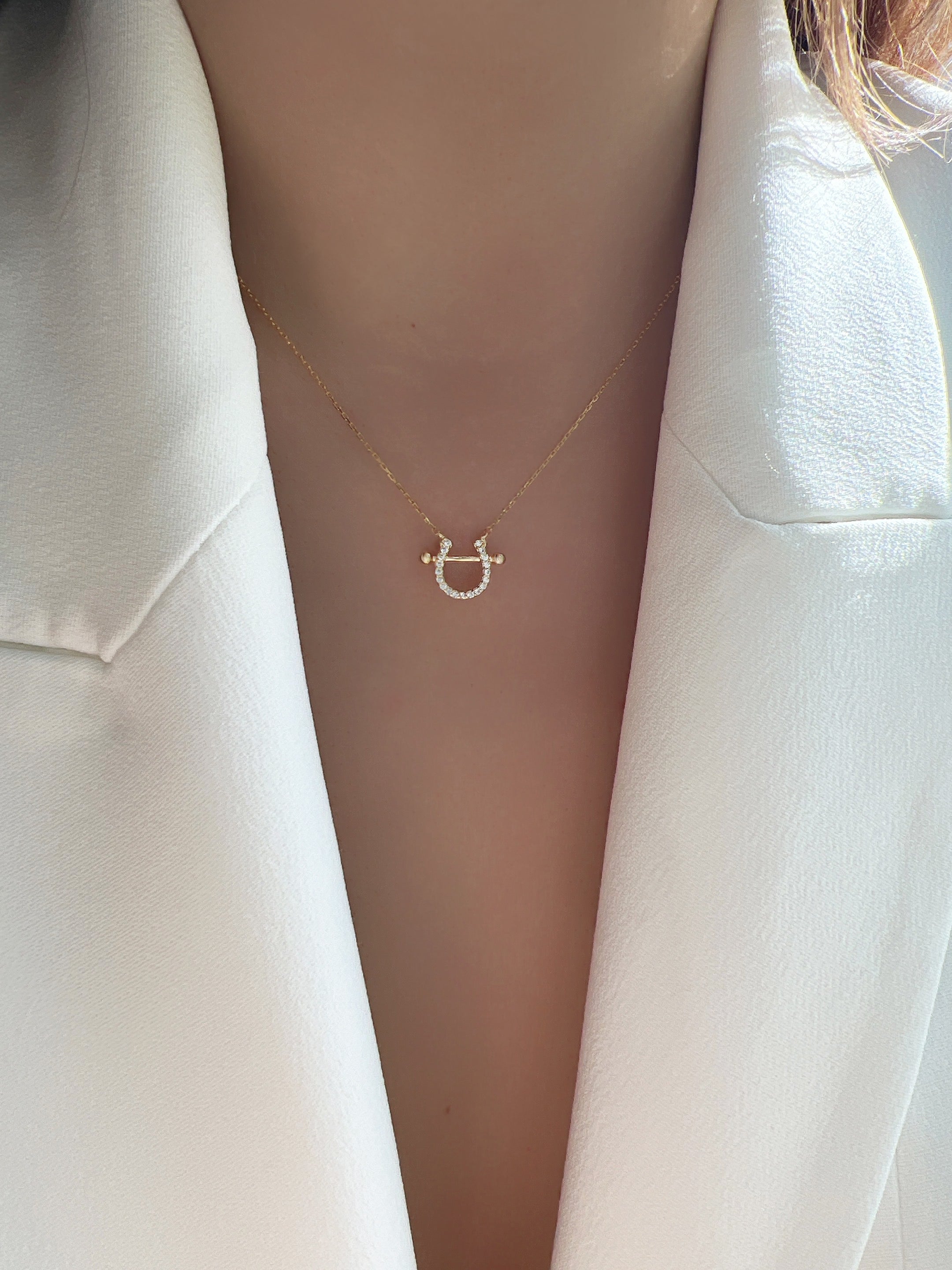 Horseshoe CZ Pendant 925 Necklace