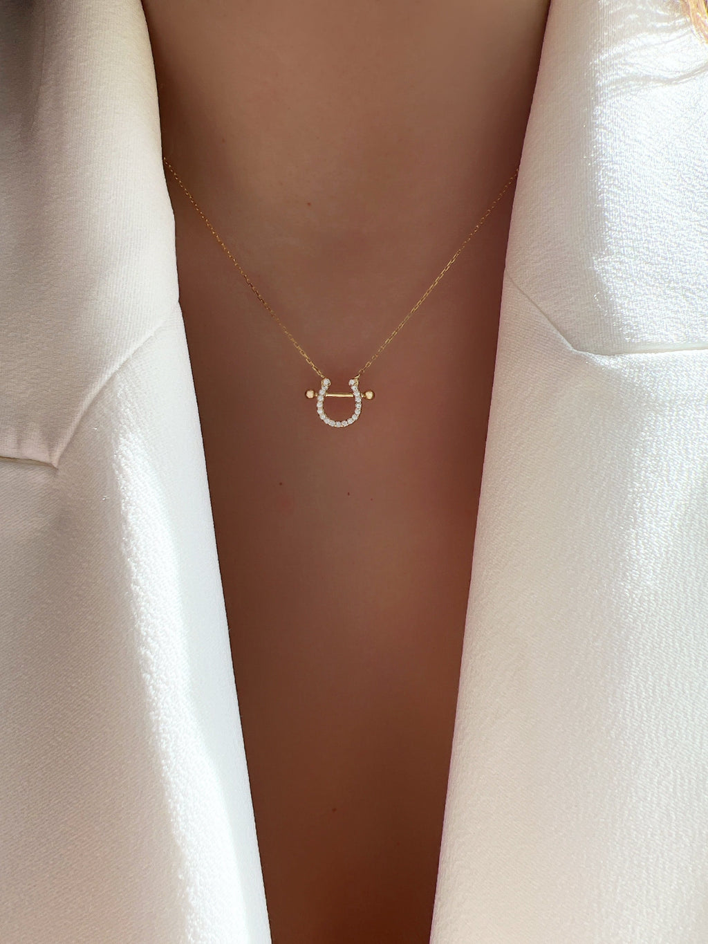Horseshoe CZ Pendant 925 Necklace