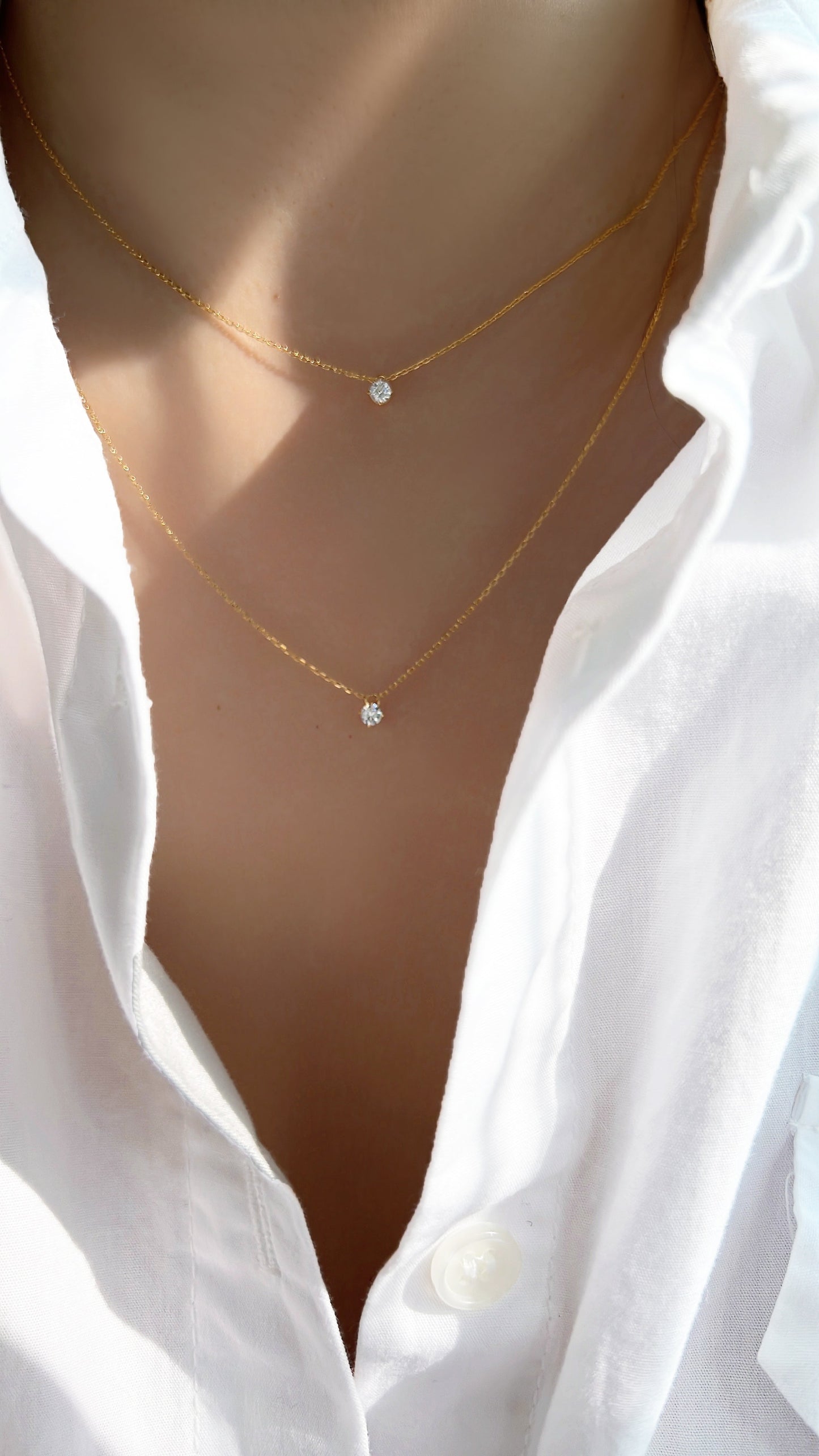 2 Chain Layered Set CZ Charm 925 Necklace