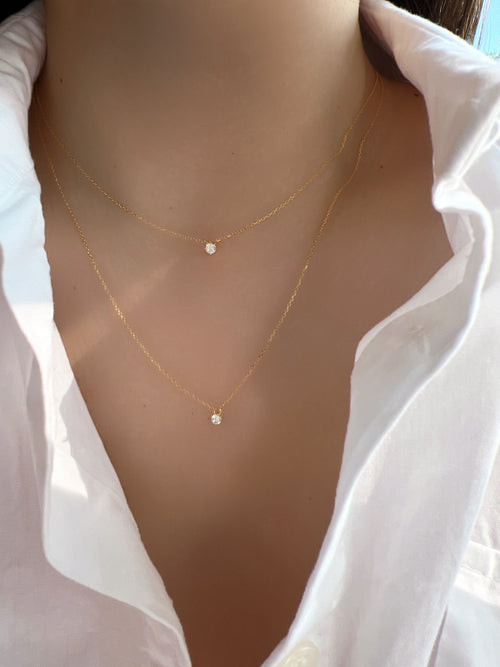 2 Chain Layered Set CZ Charm 925 Necklace