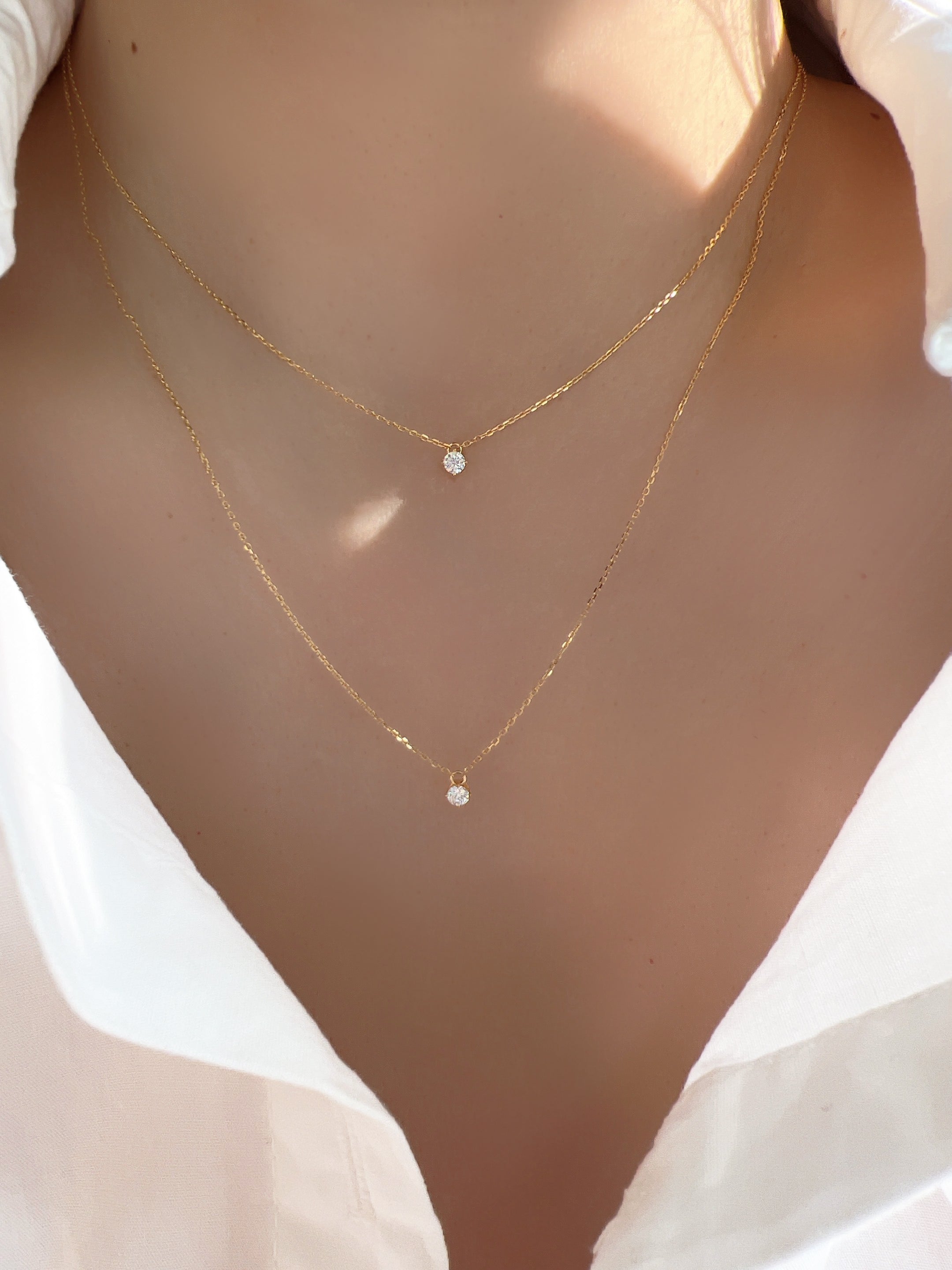 2 Chain Layered Set CZ Charm 925 Necklace