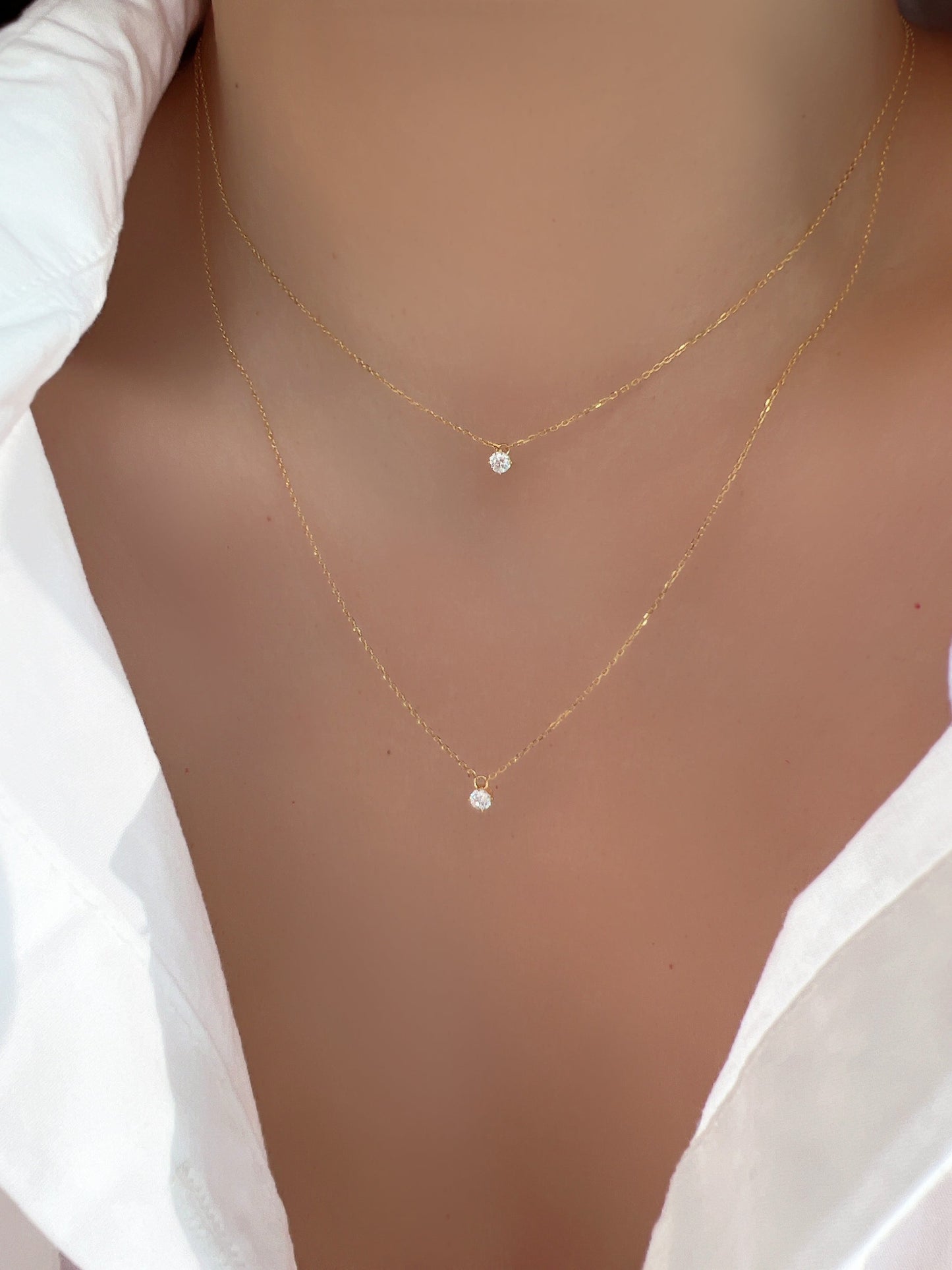 2 Chain Layered Set CZ Charm 925 Necklace