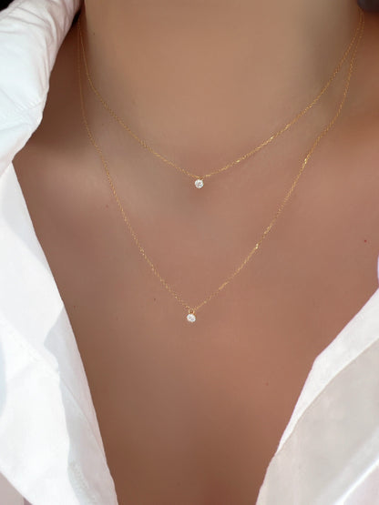 2 Chain Layered Set CZ Charm 925 Necklace