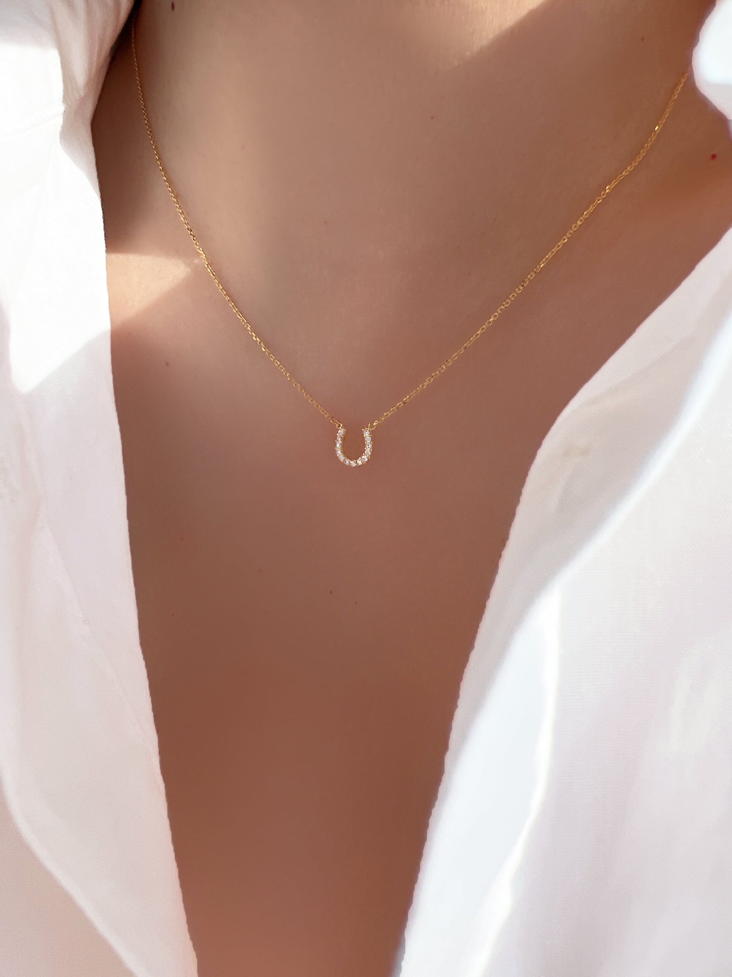 Horseshoe Tiny CZ Pendant 925 Silver Necklace