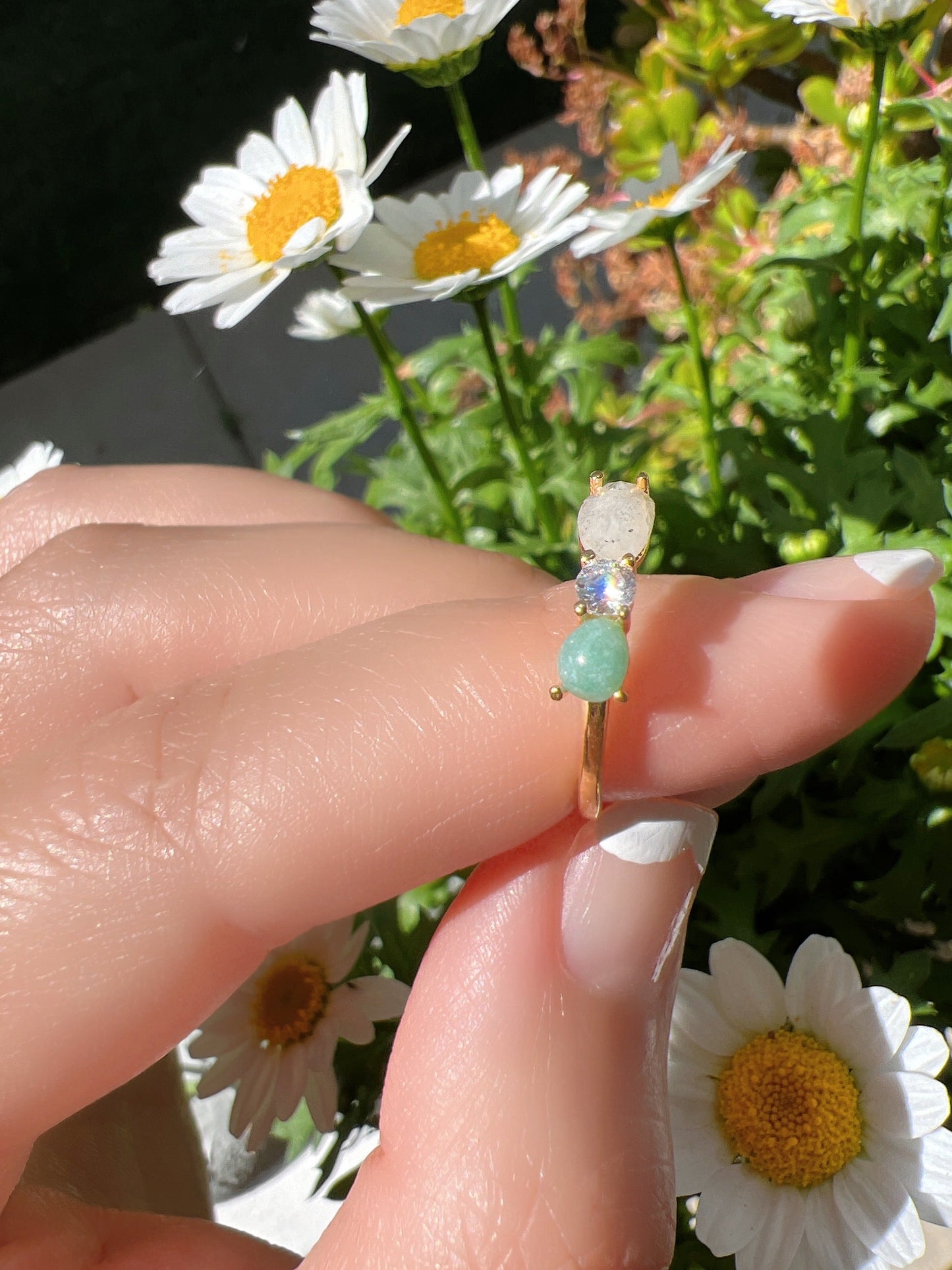 Opal Gemstone Green 3 Stud Ring