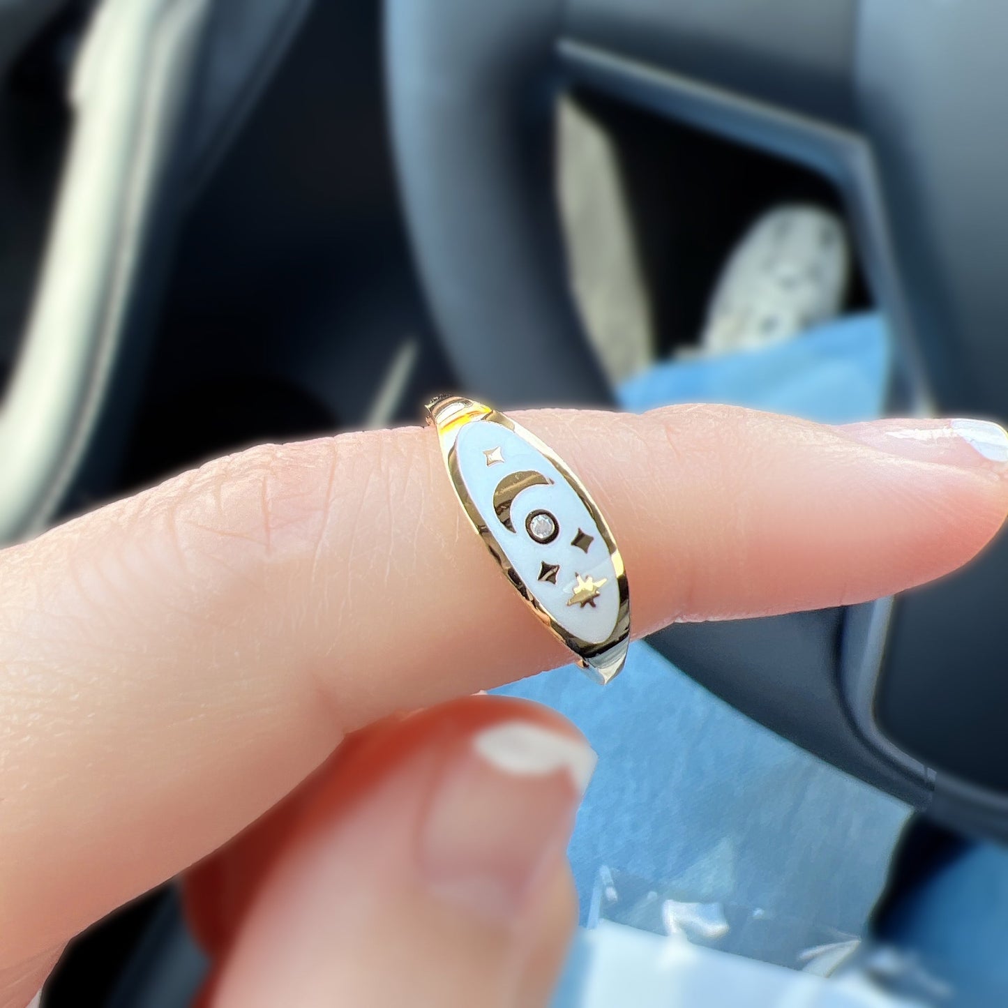 Moon Star CZ Oval Signet Adjustable Ring
