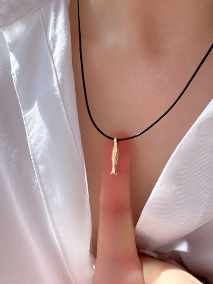 Cord Necklace with Gold Koi Fish Lucky Pendant