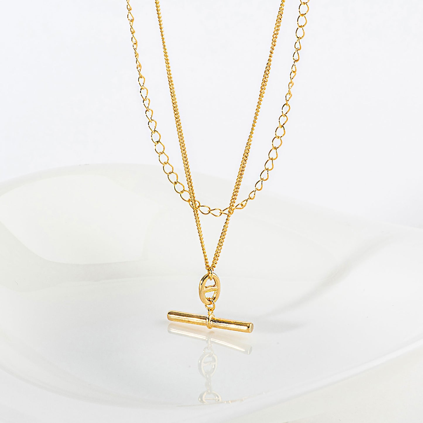 Layered Chain Bar Solid 925 Silver Necklace