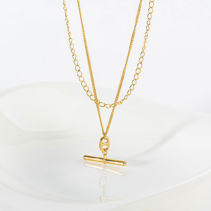 Layered Chain Bar Solid 925 Silver Necklace