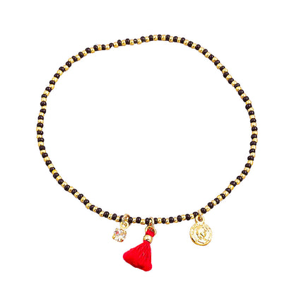 Seed Beaded Bracelet Tassel Tiny Coin Crystal Charm