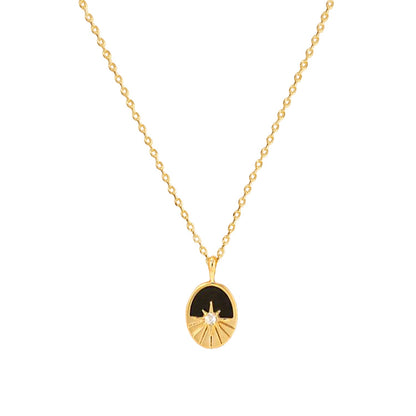 Oval Black CZ Enamel Pendant Necklace