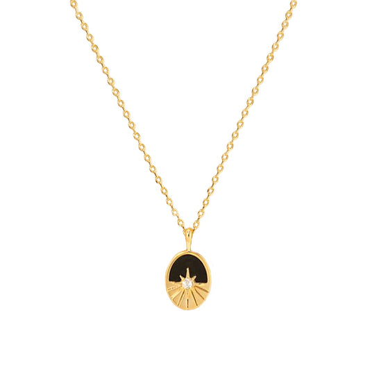 Oval Black CZ Enamel Pendant Necklace