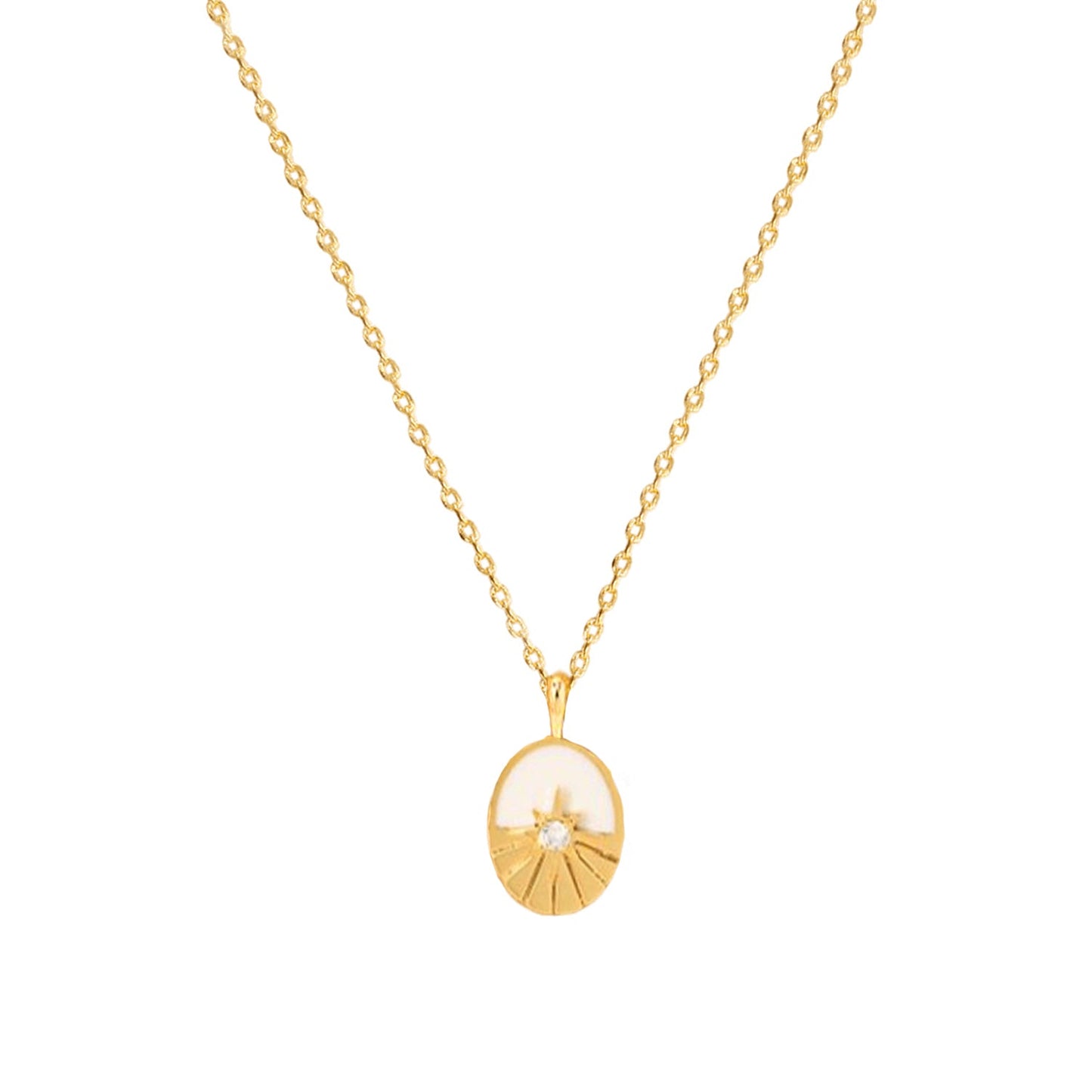 Oval Black CZ Enamel Pendant Necklace