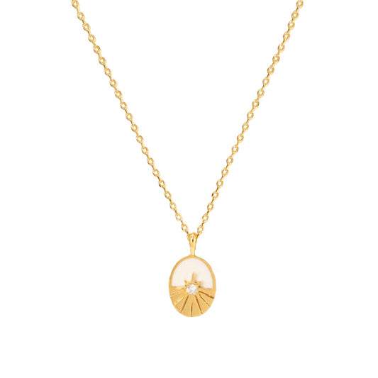 Oval Black CZ Enamel Pendant Necklace