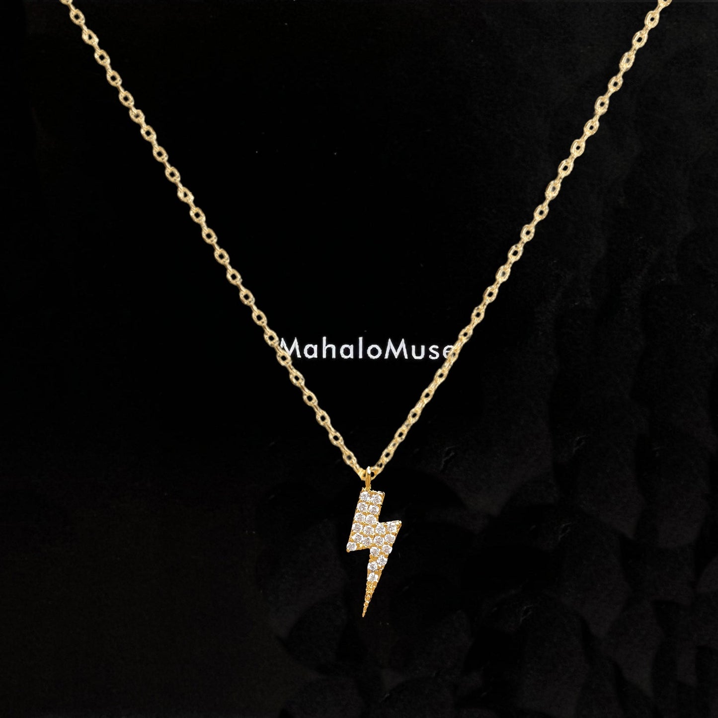 Bolt Lightning Cubic Zirconia CZ Charm Necklace