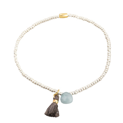 Silver Seed Beaded Bracelets Tiny Tassel with Gemstone