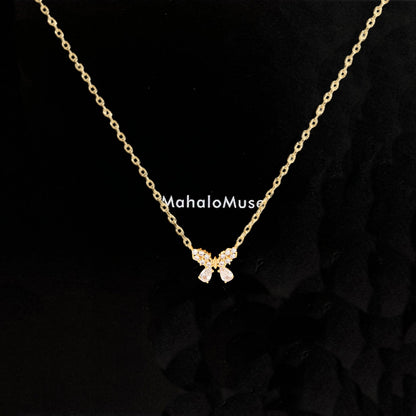 Butterfly CZ Half Rhinestone Tiny Pendant Necklace