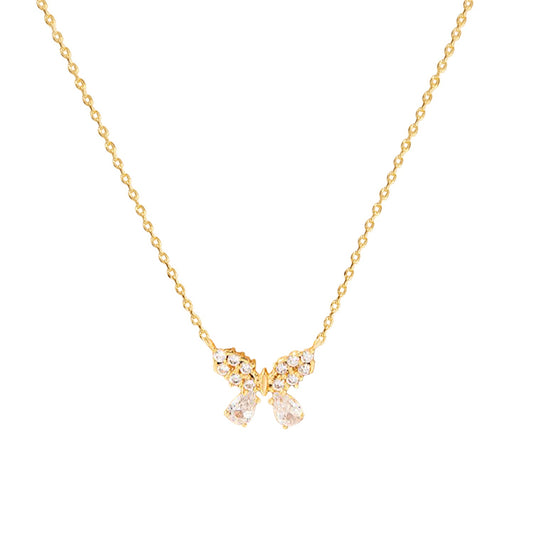 Butterfly CZ Half Rhinestone Tiny Pendant Necklace