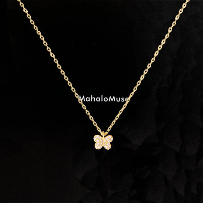 Butterfly CZ Round Tiny Pendant Necklace