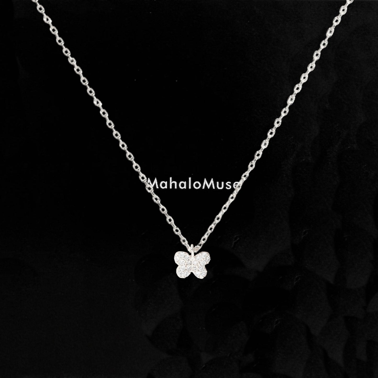 Butterfly CZ Round Tiny Pendant Necklace