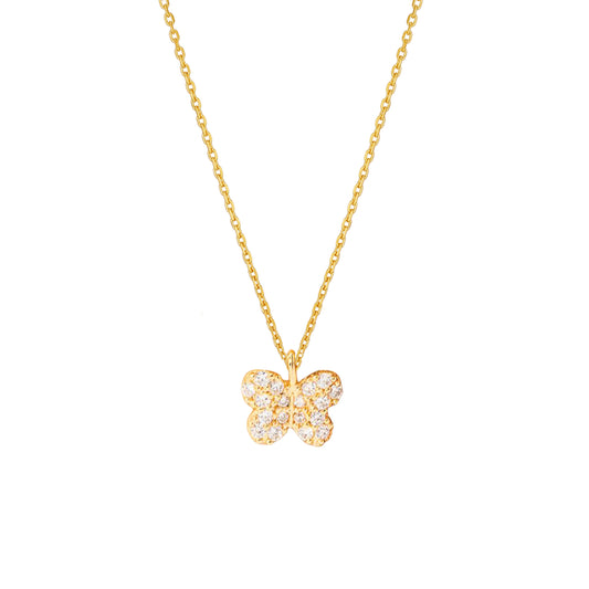 Butterfly CZ Round Tiny Pendant Necklace