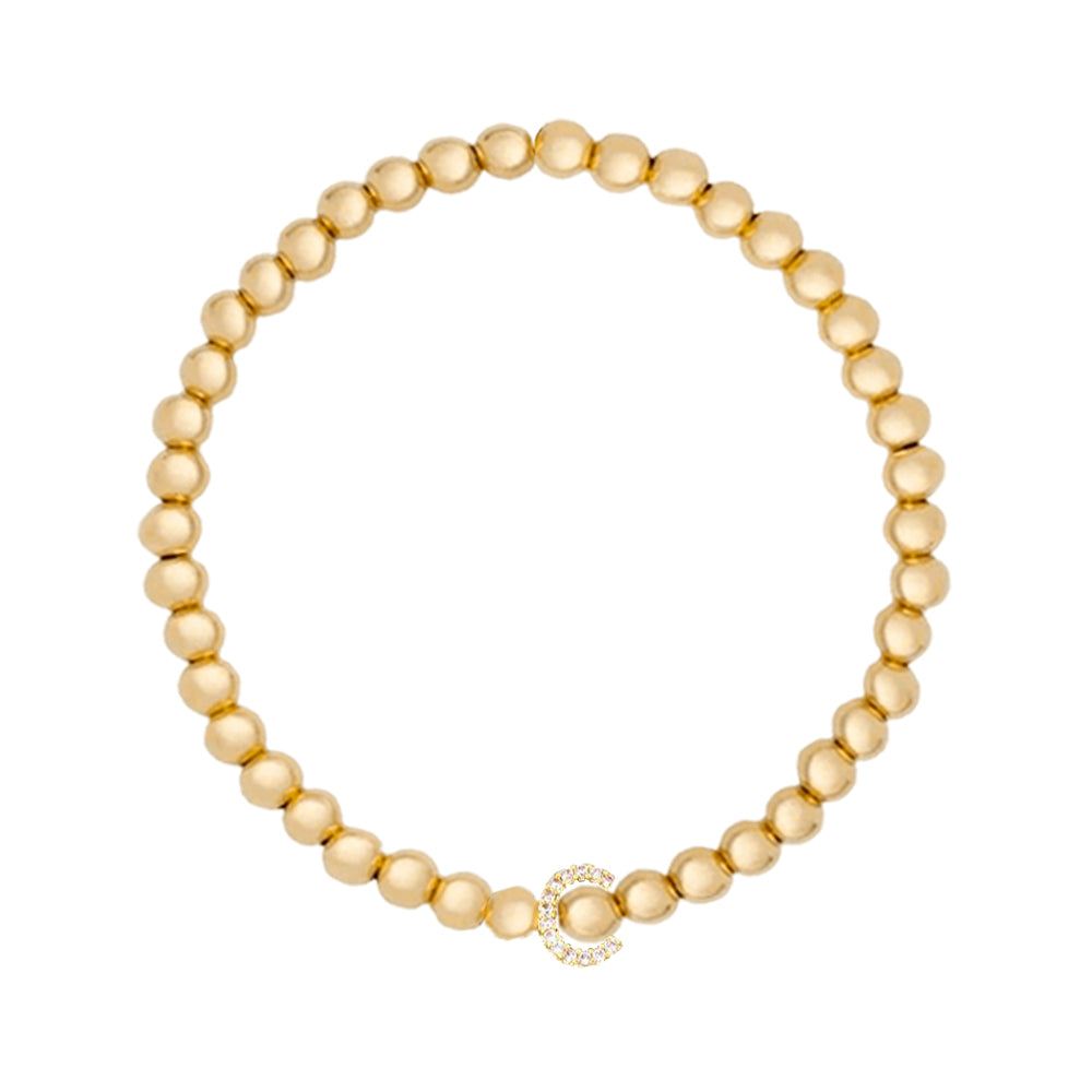 Gold Ball Beaded Bracelet Initial Cubic Zirconia