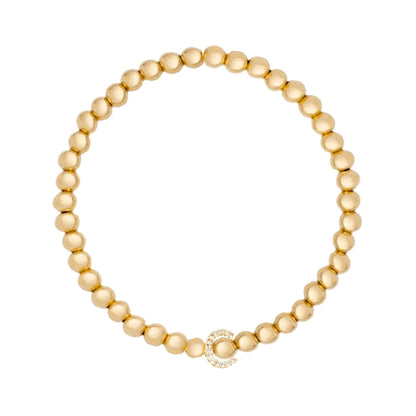 Gold Ball Beaded Bracelet Initial Cubic Zirconia