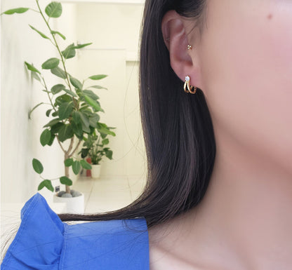 Double Line Mini Hoops CZ Earrings