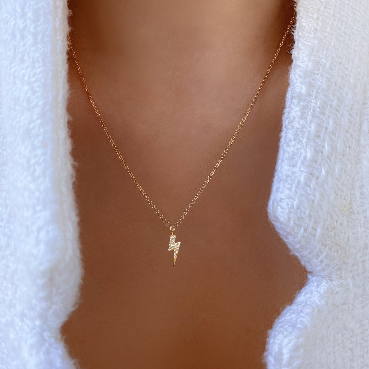 Bolt Lightning Cubic Zirconia CZ Charm Necklace