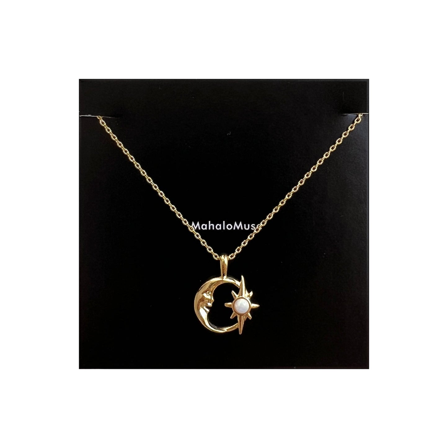 Crescent Moon Opal Burst Hollow Disc Necklace