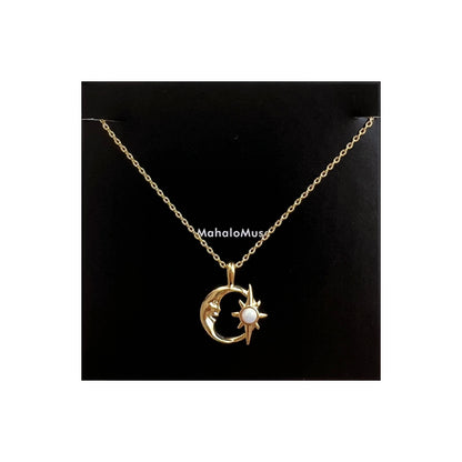 Crescent Moon Opal Burst Hollow Disc Necklace