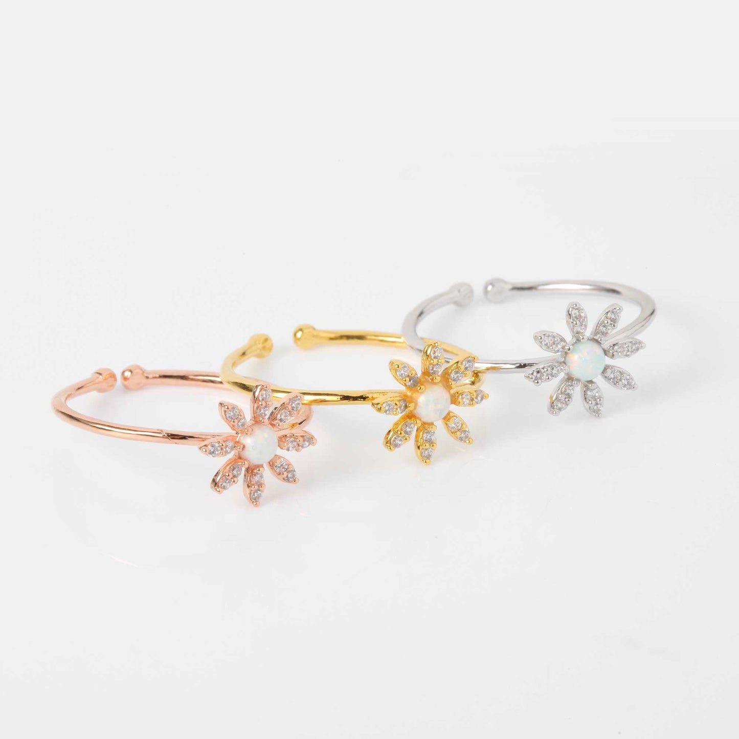 Flower Cubic Zirconia Opal Stud Stone Ring