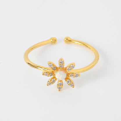 Flower Cubic Zirconia Opal Stud Stone Ring