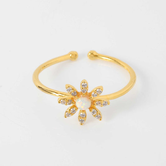 Flower Cubic Zirconia Opal Stud Stone Ring